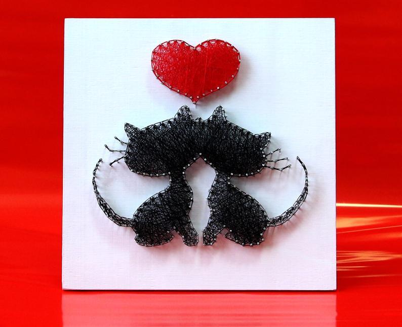 Закохані котики пано в техніці стрінг-арт String Art, фото 1