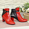 Черевики шкіряні на невисоких підборах, колір червоний/чорний, фото 6