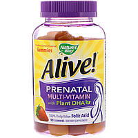 Nature's Way, Alive! Prenatal Multi-Vitamin with Plant DHA Gummies, Strawberry/Lemon Flavored, 90 Gummies