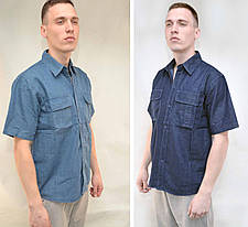 Сорочка чоловіча джинсова з коротким рукавом XL темно-синій, фото 2