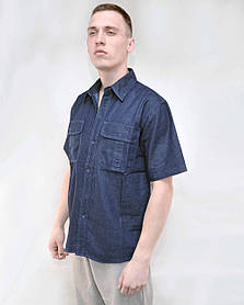Сорочка чоловіча джинсова з коротким рукавом XL темно-синій