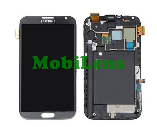 Samsung N7100, Galaxy Note 2 Дисплей + тачскрин (модуль) темно-сірий *в рамці Original (AMOLED), фото 1