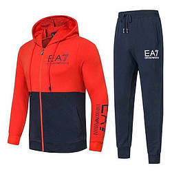Спортивний костюм EA7 Emporio Armani Athletic Cotton Tracksuit L Синій з червоним (88264)