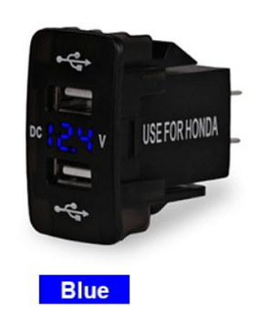 Автомобільне зарядне гніздо врізна розетка з вольтметром АЗП 2 USB (12-24 В) 5 В/4.2A HONDA синя підсвітка
