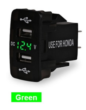 Автомобільне зарядне гніздо врізна розетка з вольтметром АЗП 2 USB (12-24 В) 5 В/4.2A HONDA зелена підсвітка