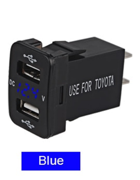 Автомобільний зарядний гніздо врізна розетка з вольтметром АЗУ 2 USB (12-24В) 5В/4.2 A Toyota синя підсвітка