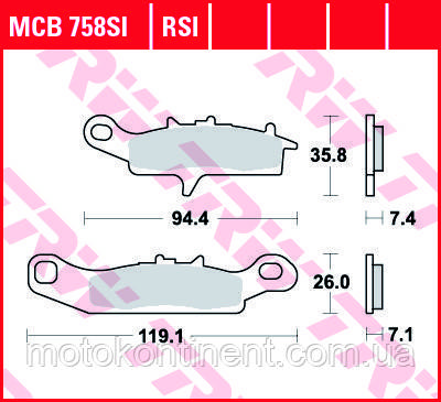 Мотоколодки TRW MCB758SI аналог FDB2080 KAWASAKI KX 100, KL 25,KVF 650, KSV 700 FORCE, SUZUKI RM 85, KFX 700,, фото 1