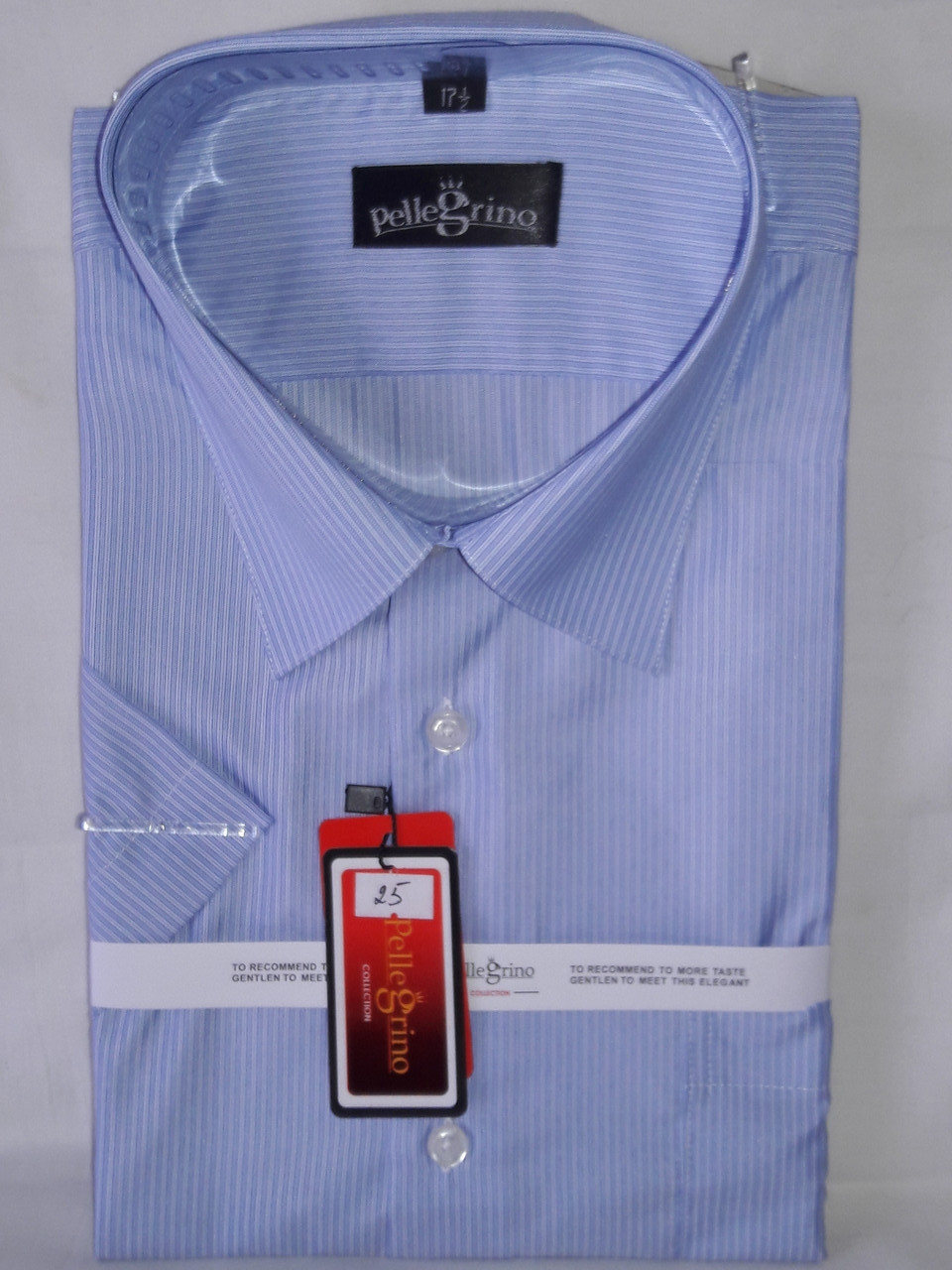 Сорочка чоловіча з коротким рукавом vk-0025 Pellegrino блакитна в смужку класична