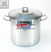 Каструля 21 л (Ø30 см, h-30 см) з неіржавкої сталі з кришкою (індукційне капсульне дно) Arian (Туреччина)