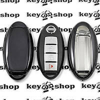 Чехол (черный, полиуретановый) для смарт ключа Nissan (Ниссан), кнопки с защитой