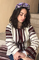 Блузка жіноча з вишивкою, бежева ручна робота, тканина льон.