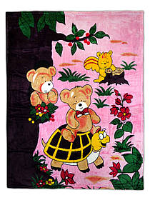 Плед дитячий з мікрофібри "Звірята в лісі" рожевий (110х140)