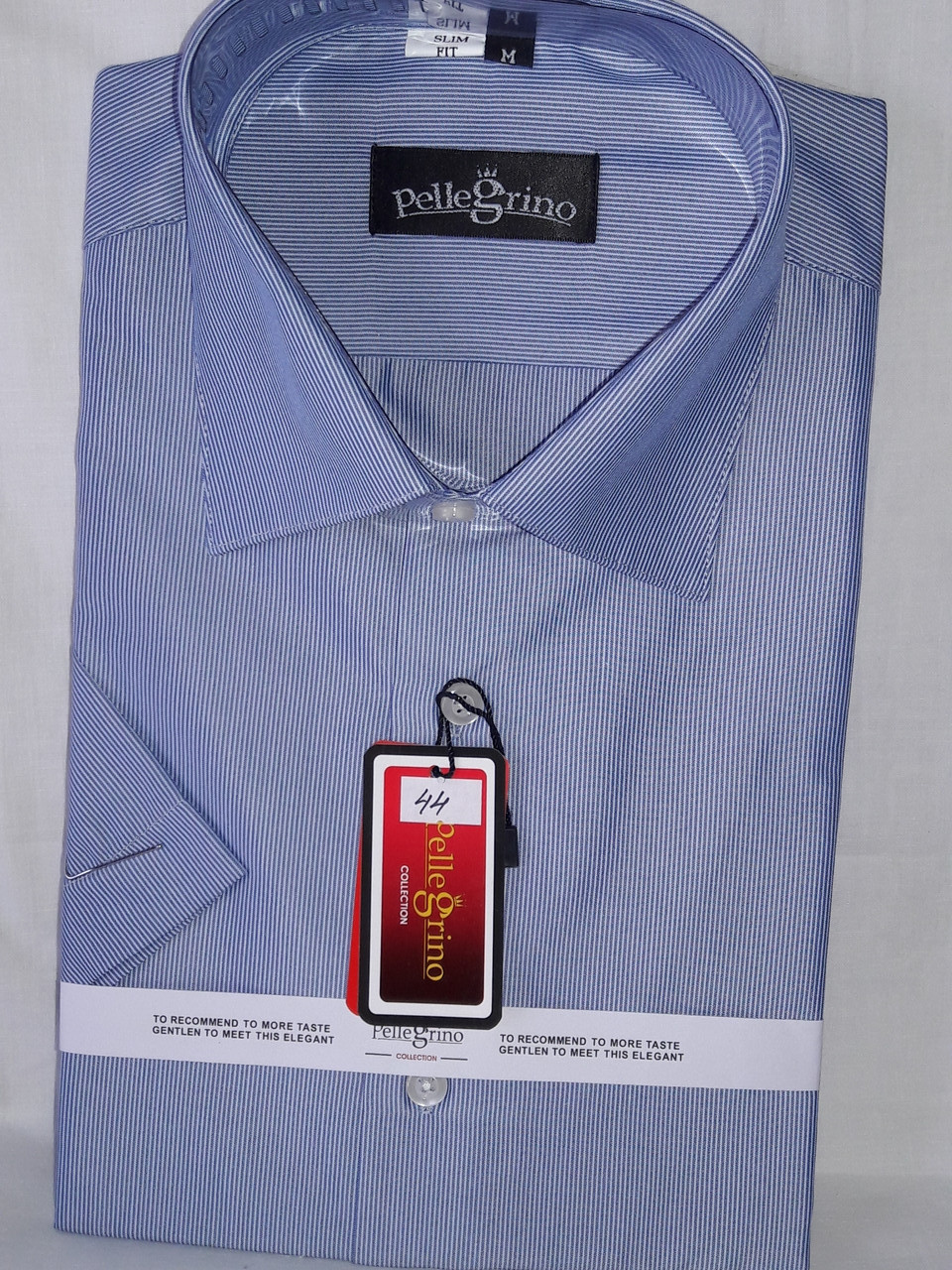 Сорочка чоловіча vk-0044 Pellegrino сіра приталені в смужку з коротким рукавом M