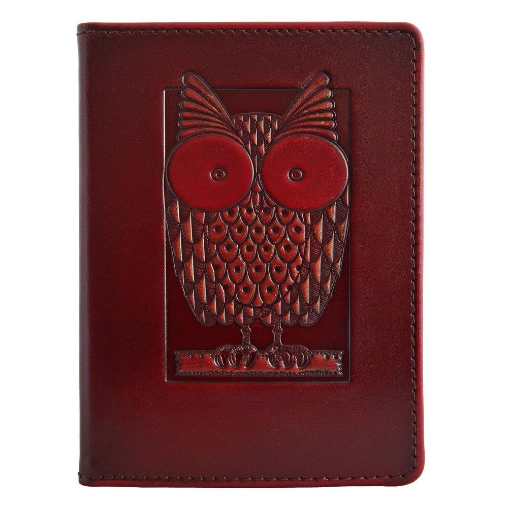 Обкладинка на паспорт жіноча із натуральної шкіри з художнім тисненням "Сова". Колір червоний, фото 1