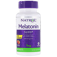 Natrol, Мелатонін, зі смаком полуниці, 1 мг, 90 таблеток