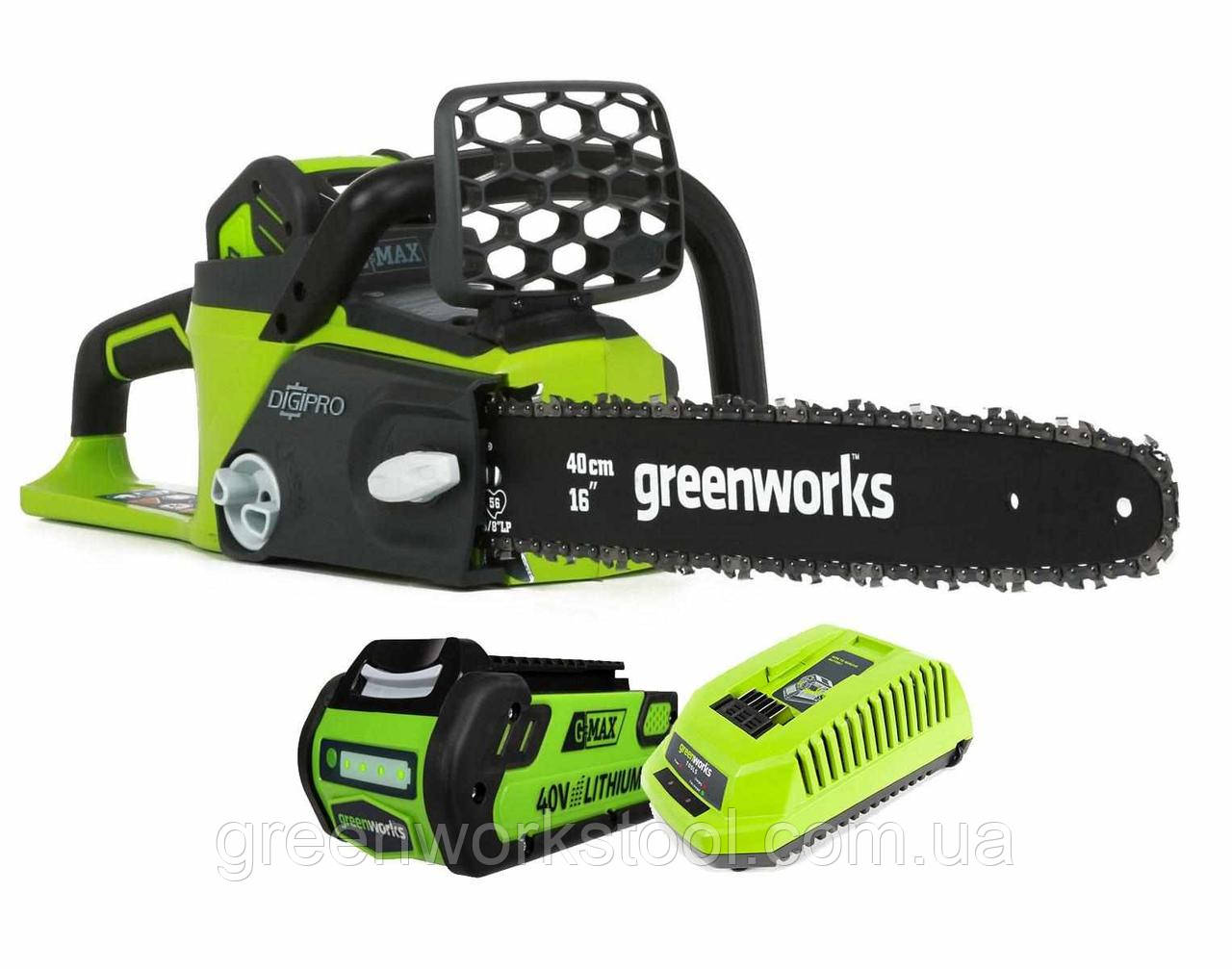 Акумуляторна ланцюгова пила GreenWorks G-MAX 40 V 16-inch DigiPro 20312 ( GD40CS40К2) з акумулятором 2 А.