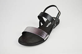 Босоніжки шкіряні сріблясто-чорні Aspena 51338