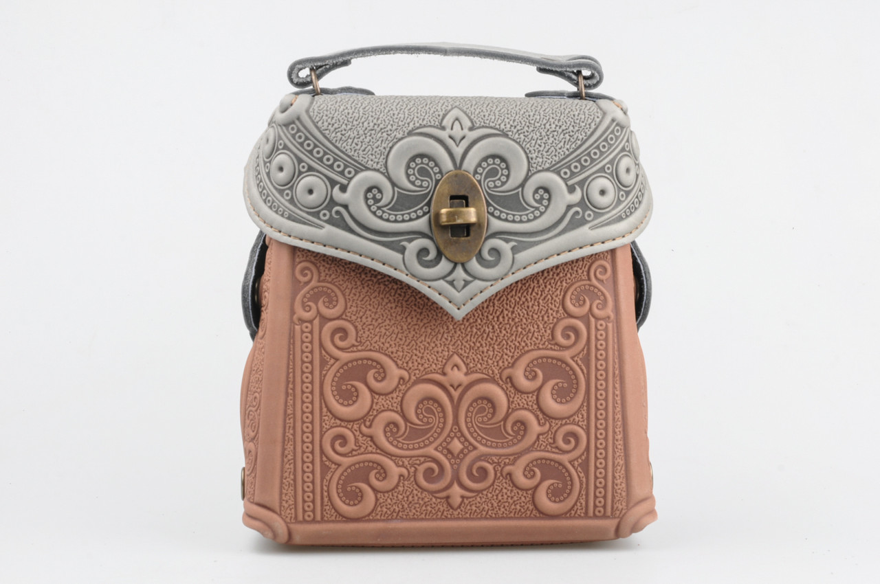 Шкіряний міні рюкзак-трансформер "Венеція" сіро-пудрового кольору, 17х19х7 см, фото 1