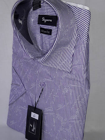 Сорочка чоловіча vk-0007 Sig Men бузкова приталені з коротким рукавом М, фото 2