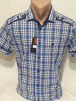 Рубашка мужская vk-0006 Sig Men синяя приталенная в клетку с коротким рукавом
