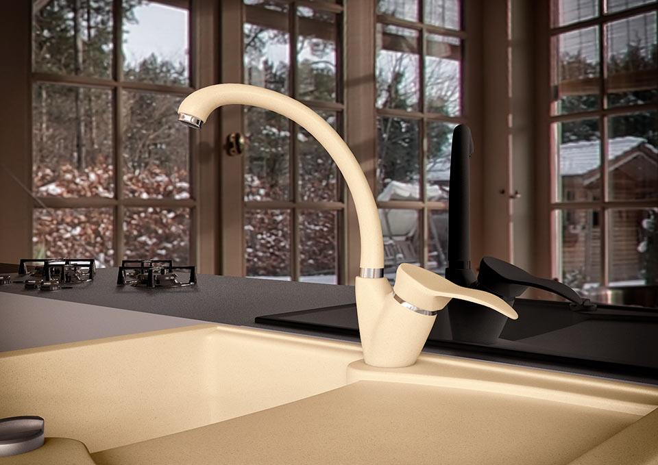 КУХОННИЙ СМІСНИК ГРАНИТНИЙ KAHER BRAVIA 01 БІЖОВИЙ, фото 1