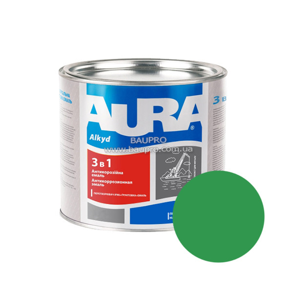 Грунт-емаль AURA 3 в 1 алкідна (зелена), 0,8 кг