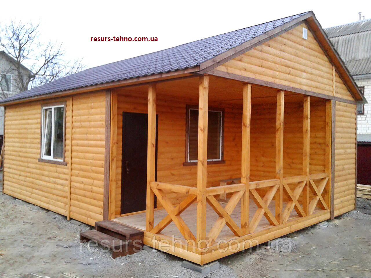 Будинок модульний, дерев'яний дачний 8,5 м х 6,0 м Блокхаус із терассою