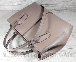 59-2 Натуральна шкіра Жіноча сумка бежева формат А4 кавова жіноча сумка шкіряна бежева на підкладці, фото 4