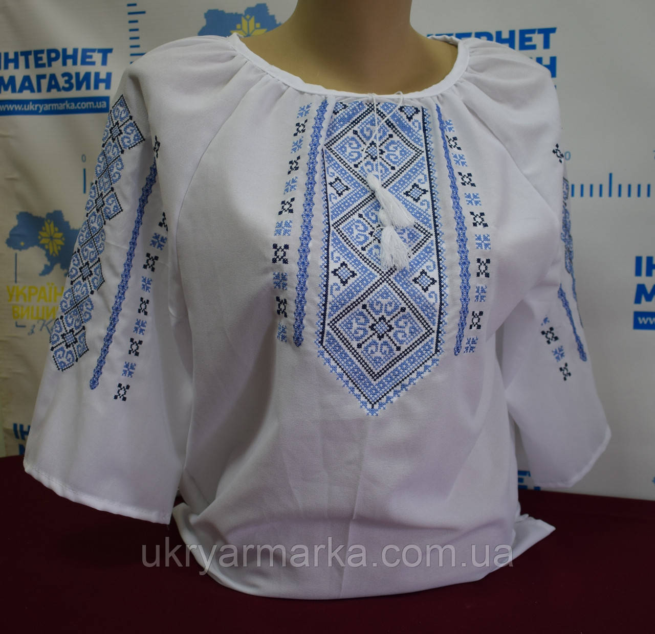 Жіноча шифонова вишиванка  "Житомирська" з коротким рукавом