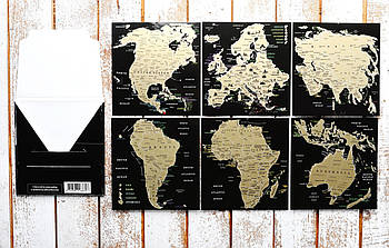 Набір скретч листівок з континентами «Map of the World» у подарунковому конверті