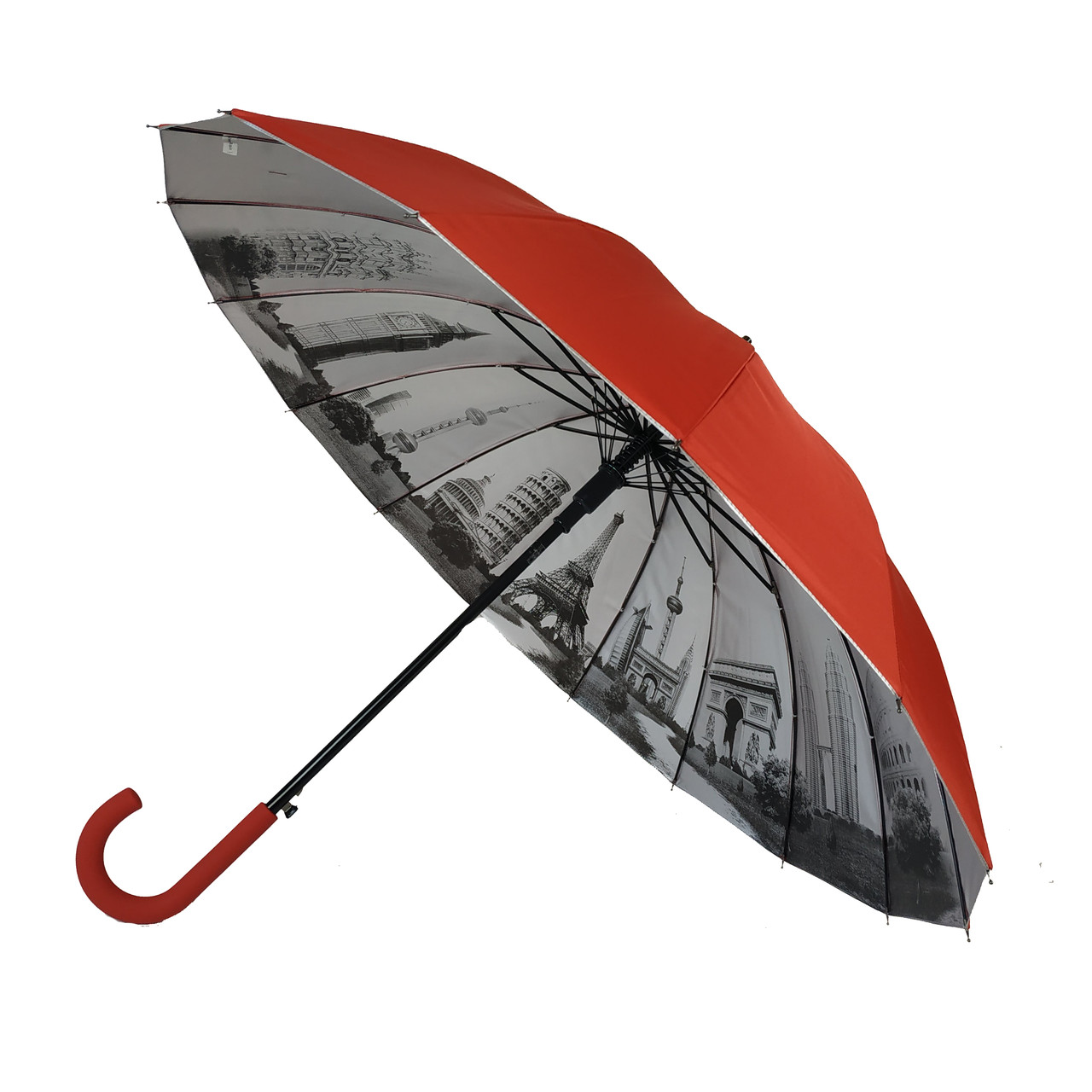 Жіноча парасоля-тростина з містами на сріблястому напиленні під куполом від Toprain, червоний, 01011-3