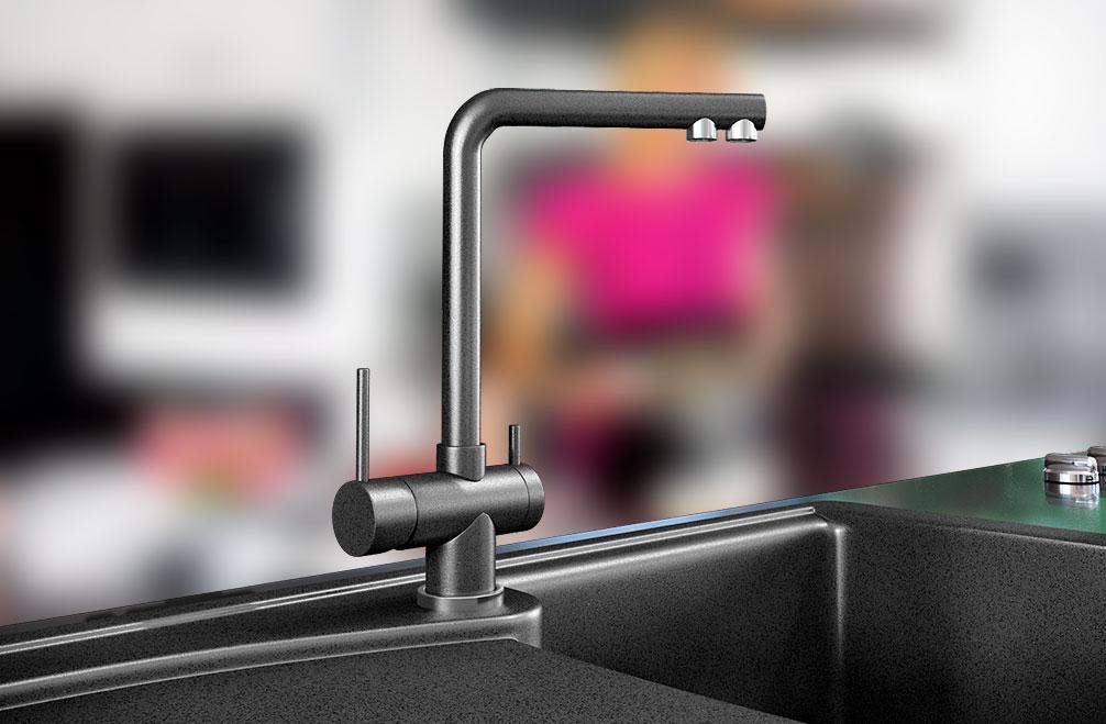 КУХОННИЙ СМІСК З ПІД'ЄДНАННЯМ ДО ФІЛЬТРУ KAHER MARIS 07 ЧОРНИЙ, фото 1