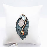 Срібна брошка Росинка з рожевим кварцом, фото 2