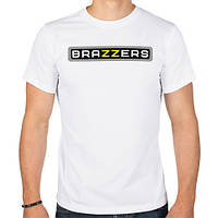 Футболка Brazzers чоловіча біла з логотипом Бразерс унісекс, Трикотажна бавовняна, для хлопця і дівчини