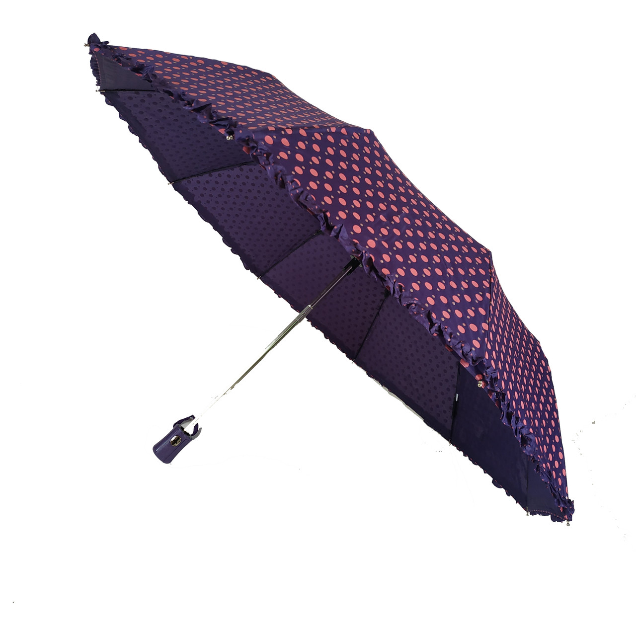 Жіноча парасоля напівавтомат у горошок із рюшею SL, бузковий, 033057-3
