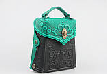 Шкіряний міні рюкзак-трансформер "Венеція" м'ятно-чорного кольору, 17х19х7 см, фото 2