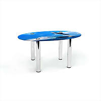 Стіл журнальний Овальний ніжки метал хром стільниця скло фотодрук Dolphin 700х460х450 мм (БЦ-Стіл TM)