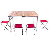 Стіл бамбуковий складаний кемпінговий і 4 стільці 110*70*70 см розкладний стіл для туризму