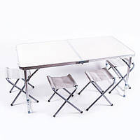 Стіл туристичний + 4 стільці 120*60 см для кемпінгу дачі регулюється висота у валізі набір для пікніка
