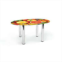 Стіл журнальний Овальний ніжки метал хром стільниця скло фотодрук Fruit 700х460х450 мм (БЦ-Стіл TM)