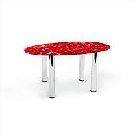 Стіл журнальний Овальний ніжки метал хром стільниця скло фотодрук Garnet 700х460х450 мм (БЦ-Стіл TM)