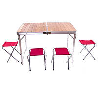 Стіл і 4 стільці бамбуковий складаний кемпінговий 120*70*70 см розкладний стіл для туризму