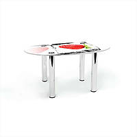 Стіл журнальний Овальний ніжки метал хром стільниця скло фотодрук Ice berry 700х460х450 мм (БЦ-Стіл TM)
