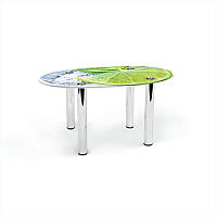 Стіл журнальний Овальний ніжки метал хром стільниця скло фотодрук Ice lime 700х460х450 мм (БЦ-Стіл TM)