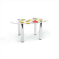 Стіл журнальний Овальний ніжки метал хром стільниця скло фотодрук Milkshake 700х460х450 мм (БЦ-Стіл TM)