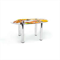 Стіл журнальний Овальна стільниця скло фотодрук Nice breakfast 700х460х450 мм (БЦ-Стіл TM)