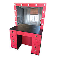 Стол для визажиста, парикмахера красно-черного цвета с зеркалом