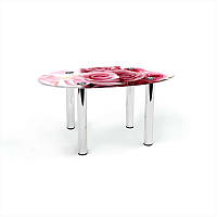 Стол журнальный Овальный столешница стекло фотопечать Pink Roses 700х460х450 мм (БЦ-Стол TM)