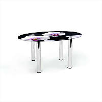 Стіл журнальний Овальний ніжки метал хром стільниця скло фотодрук Relax 700х460х450 мм (БЦ-Стіл TM)