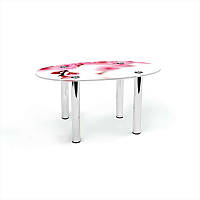 Стіл журнальний Овальний ніжки метал хром стільниця скло фотодрук Sakura 700х460х450 мм (БЦ-Стіл TM)